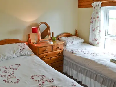 two beds in a bedroom with a mirror and a dresser at Brambles in St. Agnes