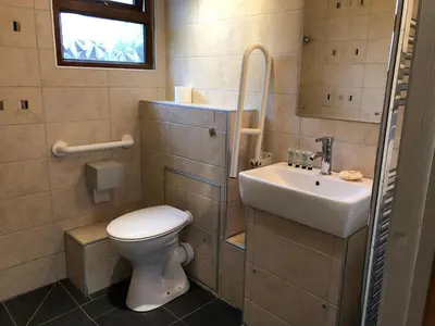 a bathroom with a toilet and a sink at East Crinnis Log Cabin in Par