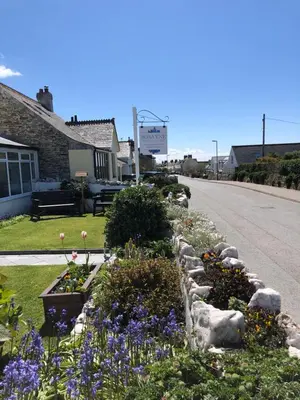 a garden with flowers on the side of a road at Bosayne Guest House in Tintagel