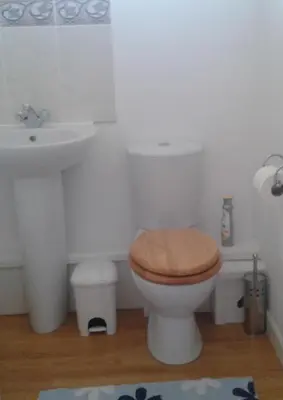 a bathroom with a toilet and a sink at Chalets & Lodges at Atlantic Bays Holiday Park in Padstow