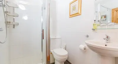 a white bathroom with a toilet and a sink at Treweens in Wadebridge