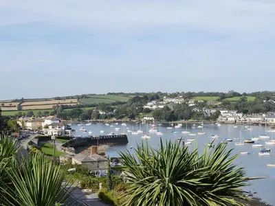 a view of a harbor with boats in the water at Black Thorn Cottage in Falmouth