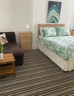 a living room with a bed and a couch at Donnington Guesthouse in Truro
