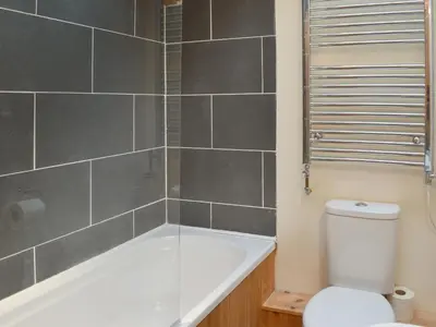 a bathroom with a bath tub and a toilet at Beckaveans Granary in Jacobstow