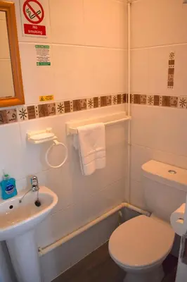 a bathroom with a toilet and a sink at Harrington Guest House in Newquay