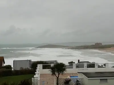 a view of the ocean from a house at Surf View Apartments in Newquay