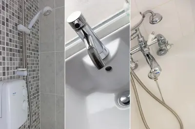 a shower head and a sink in a bathroom at Anchorage Guest House, St Ives in St Ives