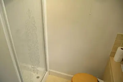 a shower stall in a bathroom with a toilet at St Corantyn Cottage in Helston