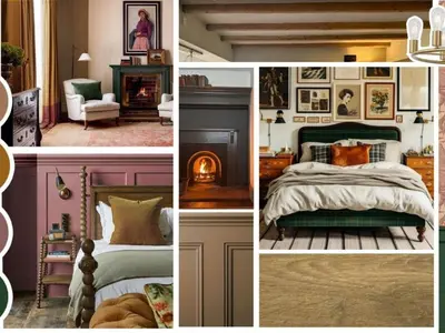 a collage of pictures of a bedroom with a bed and a fireplace at The Wellington Hotel in Boscastle