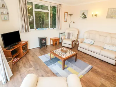 a living room with a couch and a tv at The Shack in Mawgan Porth