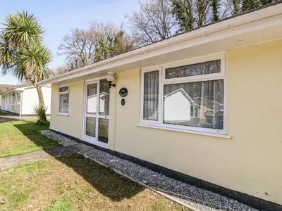 a white house with windows and a palm tree at 3 Rosecraddoc Lodge in Saint Cleer