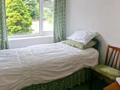 a small bed in a room with a window at Joylands in Budock Water