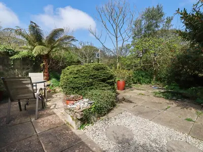 a garden with a chair and a tree and bushes at The Ark Cottage in Par