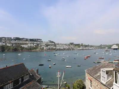 a view of a harbor with boats in the water at The Watch Below in Polruan
