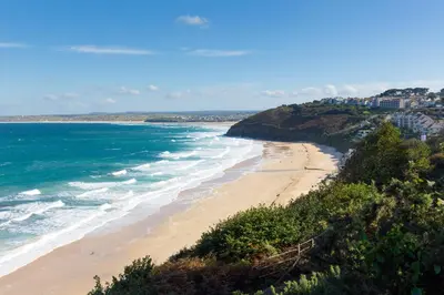 a view of a beach with the ocean at Chy Kerris, Carbis Bay in Carbis Bay