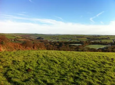 a grassy hill with a view of a field at Demelza Cottage Apartment in Bodmin