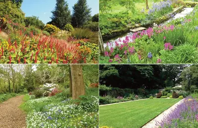 a collage of photos of flowers in a garden at Bonython Farmhouse in Cury