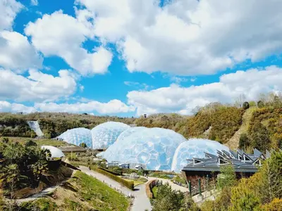 a group of glass domes in a garden at Cargurra Park Farm in Boscastle