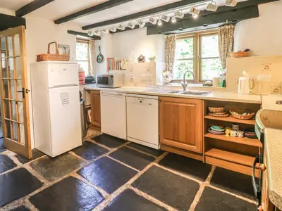 a kitchen with a sink and a refrigerator at Meadow Lea in Liskeard