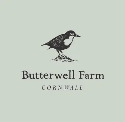 a bird logo with a birdwell farm logo at Kingfisher Cabin, Butterwell Farm, Riverside cabin on 40-acre private estate in Bodmin