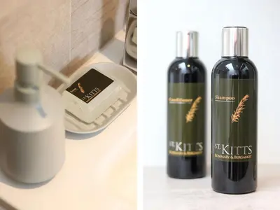 two bottles of wine are sitting on a counter at Mill House, Boskensoe Barns in Falmouth