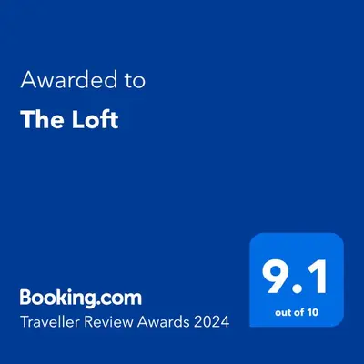 a blue text box with the text awarded to the left at The Loft in St Ives