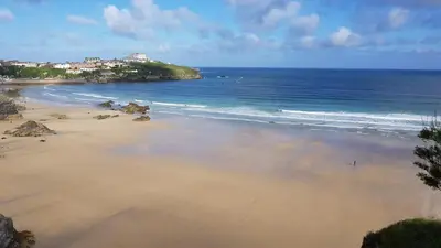 an aerial view of a beach with the ocean at Atlantic Reach Resort in Newquay