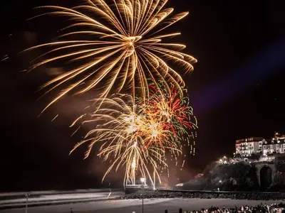 a firework display on the beach at night at The Old Vicarage in Looe
