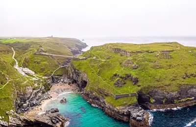 an aerial view of a beach and the ocean at St Kew Escapes Nr Port Isaac in Saint Kew