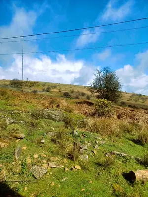a field with grass and rocks on a hill at Wheal Tor Hotel & Glamping in Liskeard