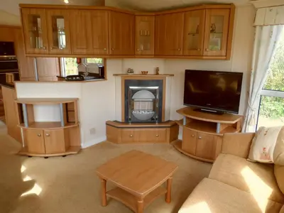 a living room with a tv and a fireplace at Peace and quiet in countryside location near Perranporth in Perranzabuloe