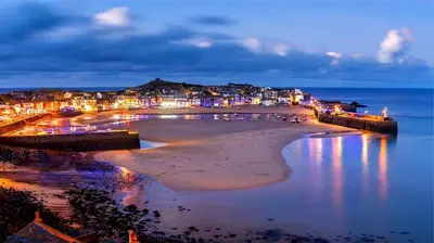 a view of the beach at night at Primrose House in St Ives