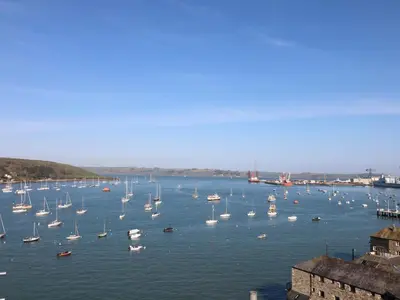 a bunch of boats in a large body of water at Primrose Cottage in Penryn
