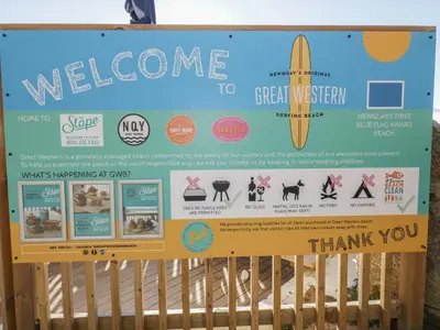 a sign for a welcome to great western at Buena Vista in Newquay