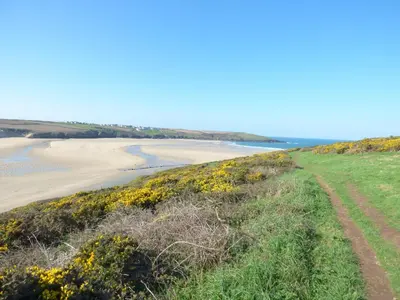 a view of the beach from the top of a hill at The Beach House in Crantock