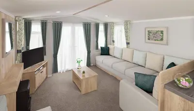a living room with a couch and a tv at Par Sands Coastal Holiday park in Par