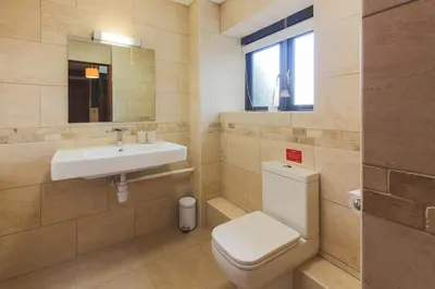 a bathroom with a toilet and a sink and a mirror at Wheel House @ Goonwinnow Farm in Newquay