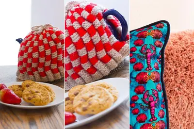 a group of three pictures of food and a plate of cookies at 85 Back Road East in St Ives