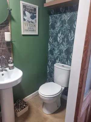 a bathroom with a toilet and a sink at Halwyn Retreat in St Austell