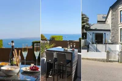 two pictures of a table with a glass of wine at Sea Scapes in St Ives
