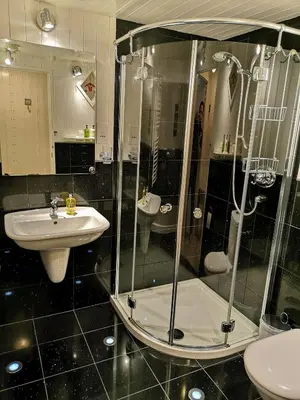 a bathroom with a shower and a sink at Samphire in Padstow