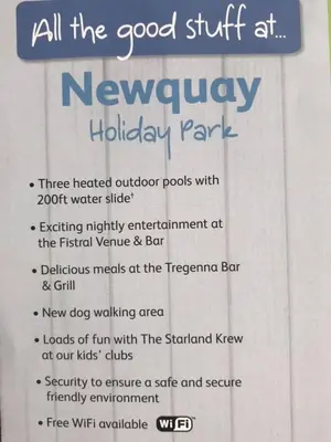 a page of a newburybury holiday park sign with a list ofested outdoor at Luxury Holiday Caravan Home in Newquay