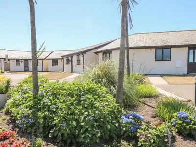 a row of houses with palm trees and flowers at Sail Boats in Marazion