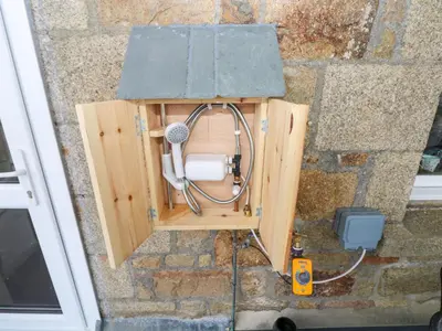an overhead view of a wooden box with a microphone at Mount View in Marazion