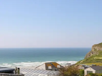 a view of the ocean from the roof of a house at Little Trelawns in Mawgan Porth