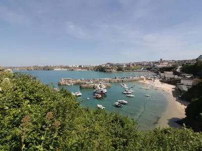 a view of a harbor with boats in the water at Chy-an-Brae in Newquay
