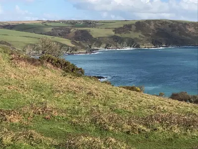 a view of the ocean from a hill at Jasmine Cottage in Lerryn