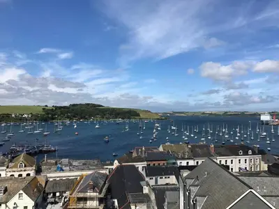 a view of a harbor with boats in the water at Jacob's View in Falmouth