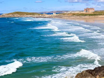 a view of the ocean with a beach at Bambu Cottage in Newquay