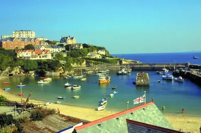 a group of boats in the water near a harbor at Atlantic Lodge in Newquay